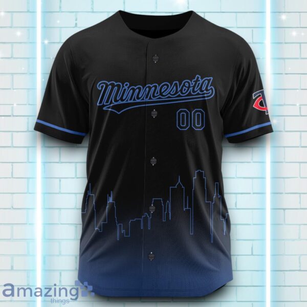 Custom Name Minnesota Twins Black Blue Pattern Baseball Jersey For Sport Fans Product Photo 2