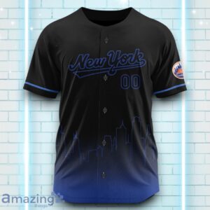 Custom Name New York Mets Black Blue Pattern Baseball Jersey For Sport Fans Product Photo 2