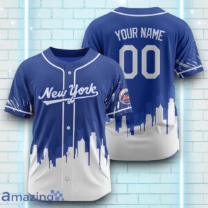 Custom Name New York Mets Blue White Pattern Baseball Jersey For Sport Fans Product Photo 1