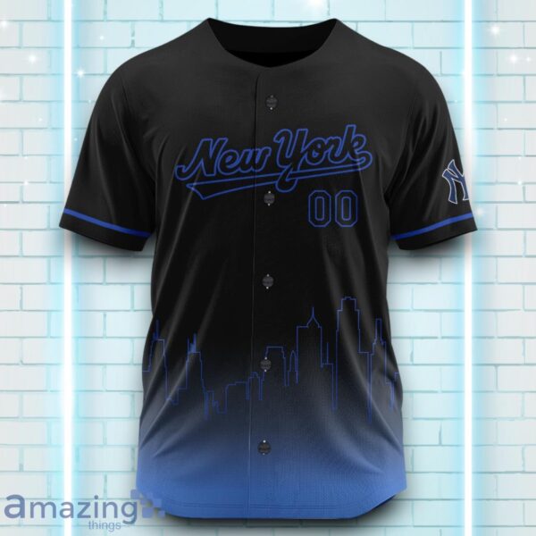 Custom Name New York Yankees Black Blue Pattern Baseball Jersey For Sport Fans Product Photo 2