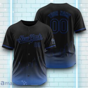 Custom Name New York Yankees Black Blue Pattern Baseball Jersey For Sport Fans Product Photo 1