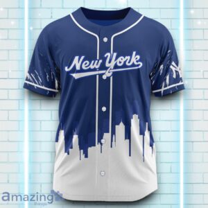 Custom Name New York Yankees Blue White Pattern Baseball Jersey For Sport Fans Product Photo 2