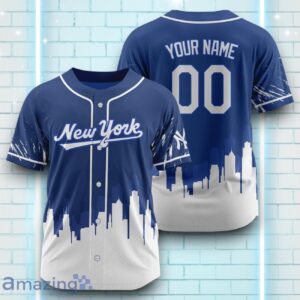 Custom Name New York Yankees Blue White Pattern Baseball Jersey For Sport Fans Product Photo 1