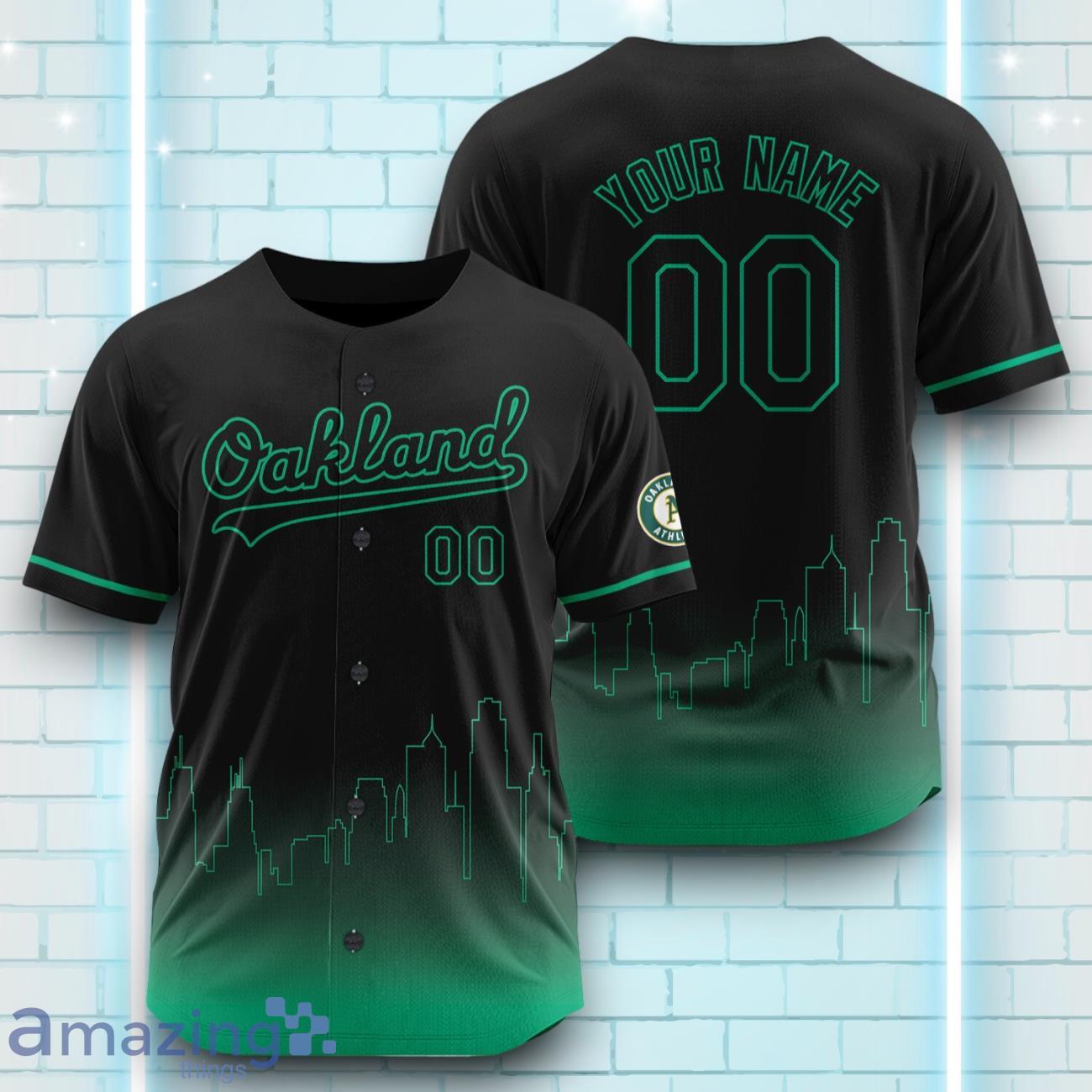 Custom Name Oakland Athletics Black Green Pattern Baseball Jersey For Sport Fans image Custom Name Oakland Athletics Black Green Pattern Baseball Jersey For Sport Fans Product Photo 1