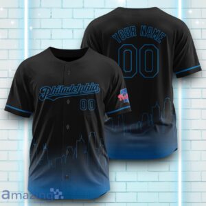 Custom Name Philadelphia Phillies Black Blue Pattern Baseball Jersey For Sport Fans Product Photo 1