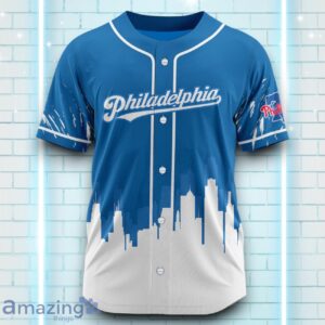 Custom Name Philadelphia Phillies Blue White Pattern Baseball Jersey For Sport Fans Product Photo 2