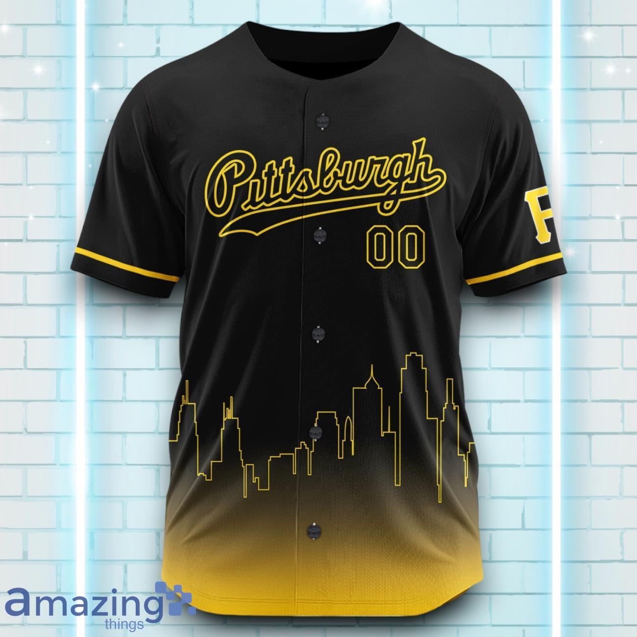 Custom Name Pittsburgh Pirates Black Yellow Pattern Baseball Jersey For Sport Fans image Custom Name Pittsburgh Pirates Black Yellow Pattern Baseball Jersey For Sport Fans Product Photo 2