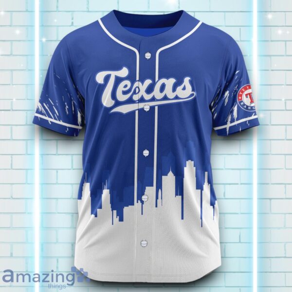 Custom Name Texas Rangers Blue White Pattern Baseball Jersey For Sport Fans Product Photo 2