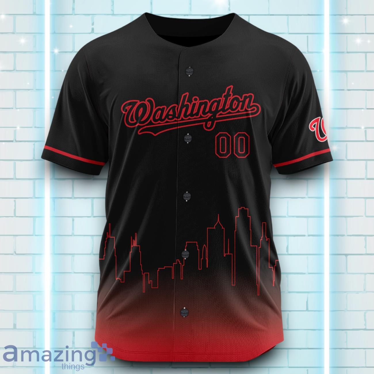 Custom Name Washington Nationals Black Red Pattern Baseball Jersey For Sport Fans image Custom Name Washington Nationals Black Red Pattern Baseball Jersey For Sport Fans Product Photo 2