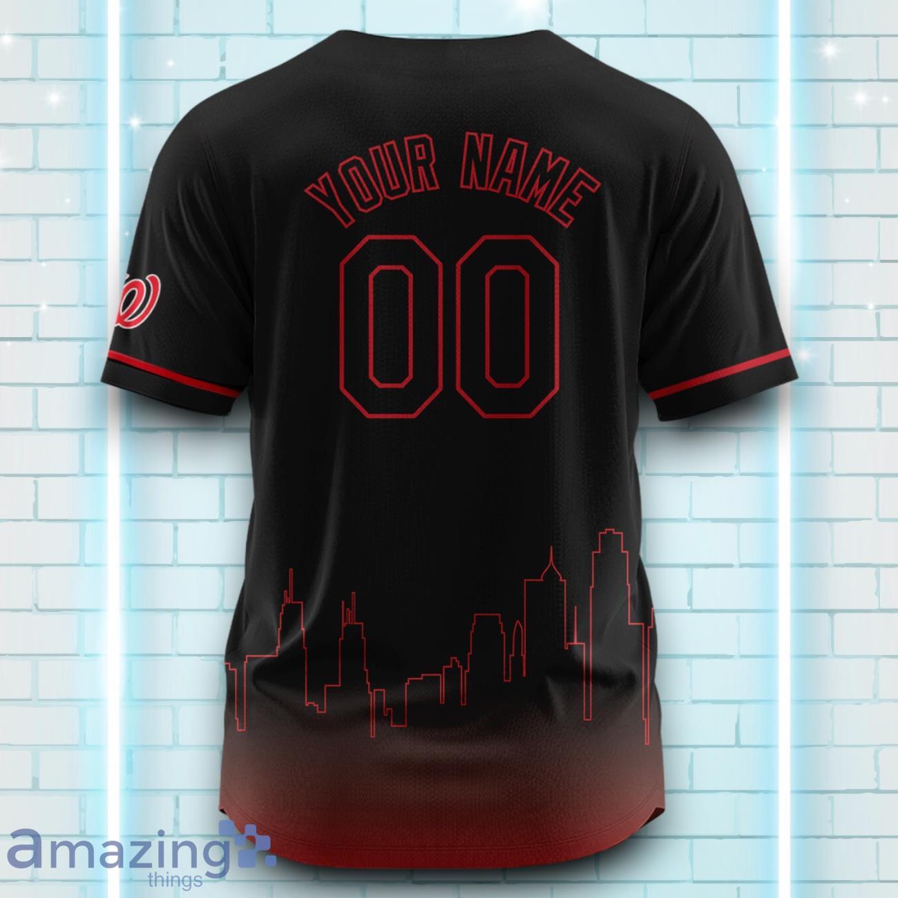 Custom Name Washington Nationals Black Red Pattern Baseball Jersey For Sport Fans image Custom Name Washington Nationals Black Red Pattern Baseball Jersey For Sport Fans Product Photo 3