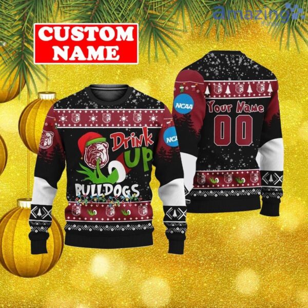 Custom NCAA Alabama AAndampM Bulldogs Ugly Christmas Sweater Grinch Drink Up Gift For Men And Women Product Photo 1