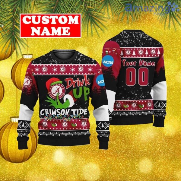 Custom NCAA Alabama Crimson Tide Ugly Christmas Sweater Grinch Drink Up Gift For Men And Women Product Photo 1