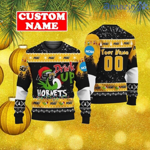 Custom NCAA Alabama State Hornets Ugly Christmas Sweater Grinch Drink Up Gift For Men And Women Product Photo 1