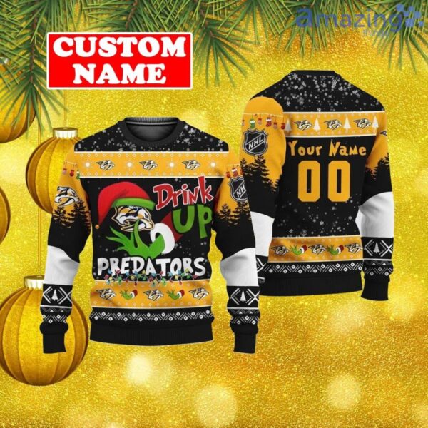 Custom NHL Nashville Predators Ugly Christmas Sweater Grinch Drink Up Gift For Men And Women Product Photo 1