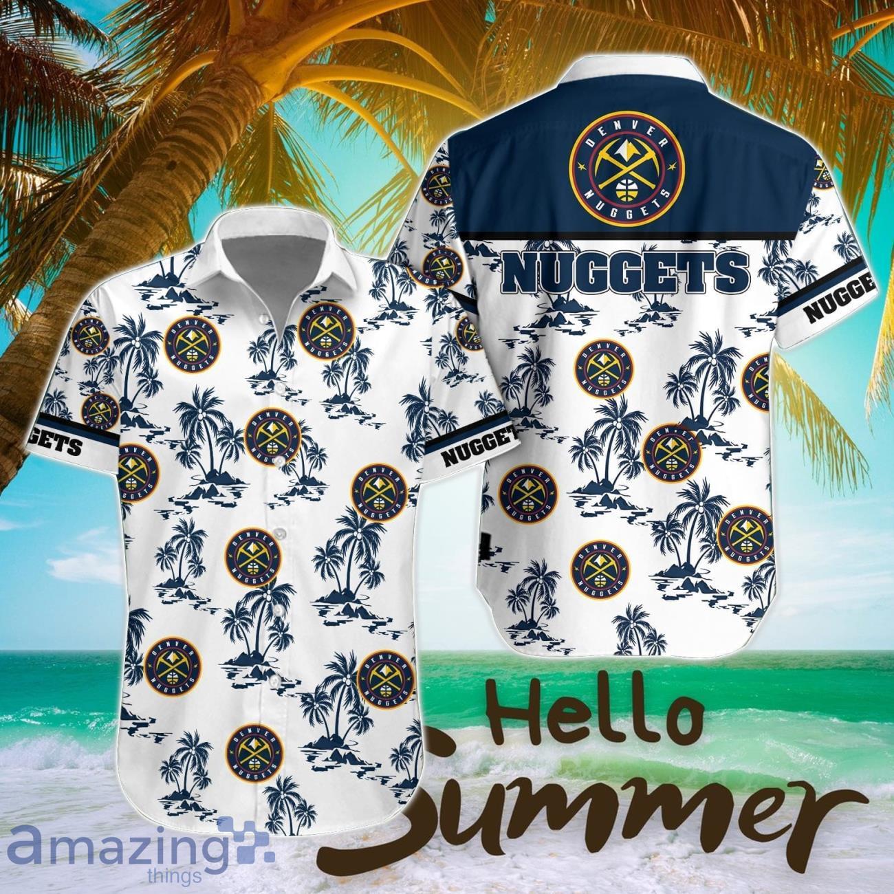 Denver Nuggets White Hawaiian Shirt All Printed Logo Team Shirt image Denver Nuggets White Hawaiian Shirt All Printed Logo Team Shirt Product Photo 1