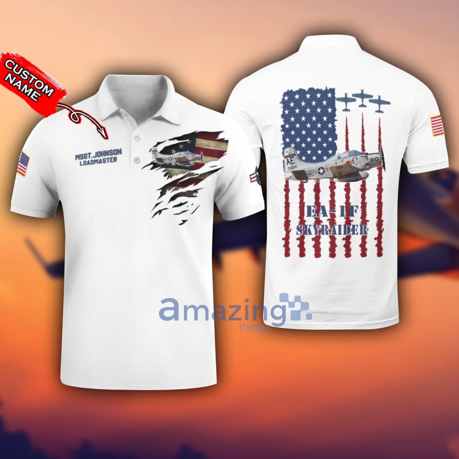 EA 1F Skyraider EA1F 3D Aircraft Flag White Polo Shirt For Men And Women Custom Name image EA-1F Skyraider EA1F 3D Aircraft Flag White Polo Shirt For Men And Women Custom Name Product Photo 1