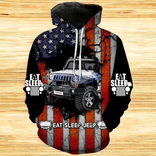 Eat Sleep Jeep Us Flag Hoodie 3D All Over Print Product Photo 1