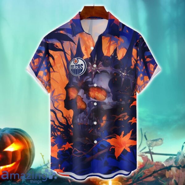 Edmonton Oilers NHL Halloween Skull 3DHawaiian Shirt Halloween Gift For Men Women Product Photo 1