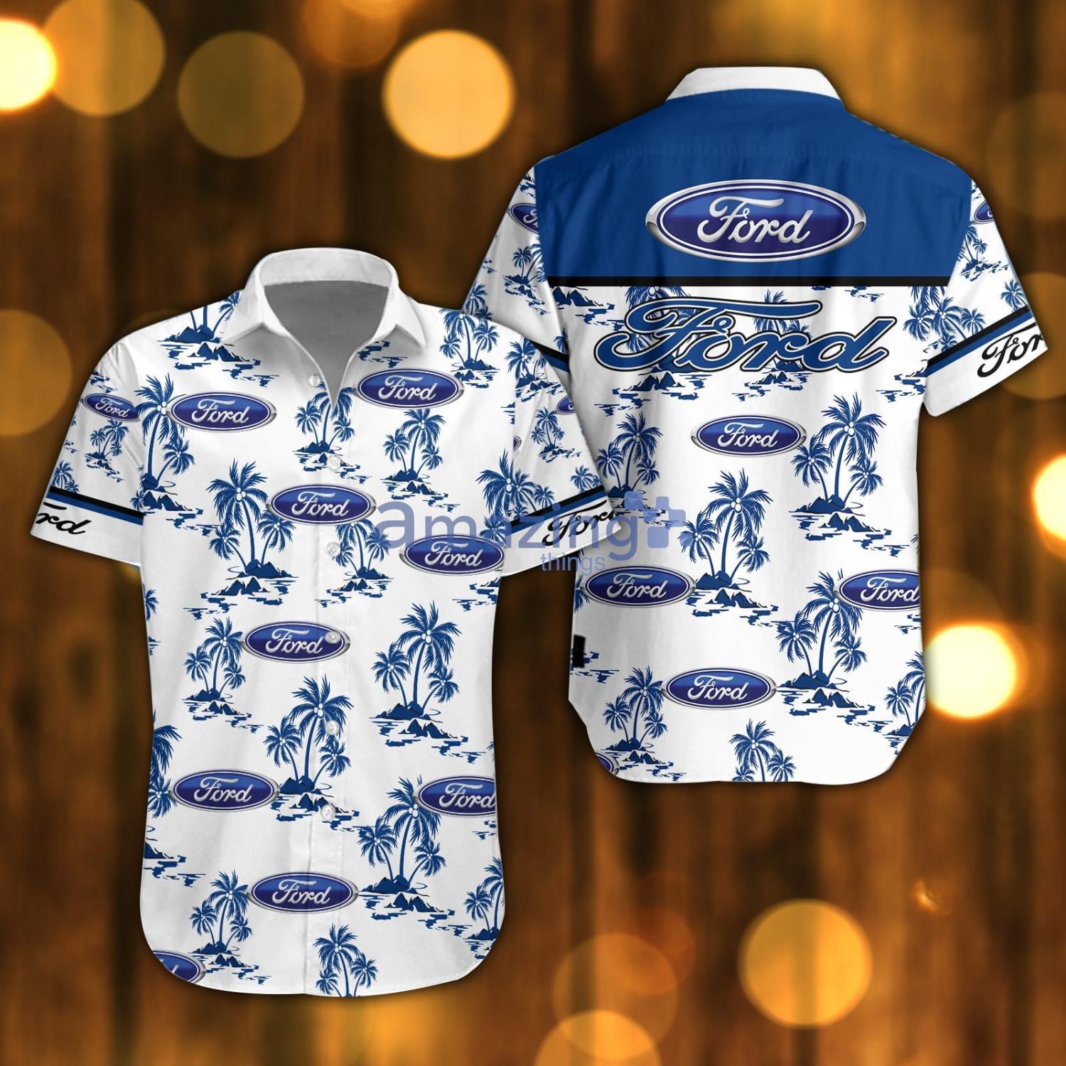 Ford Beach Shirt Logo Printed White Hawaiian Shirt For Men And Women Product Photo 1