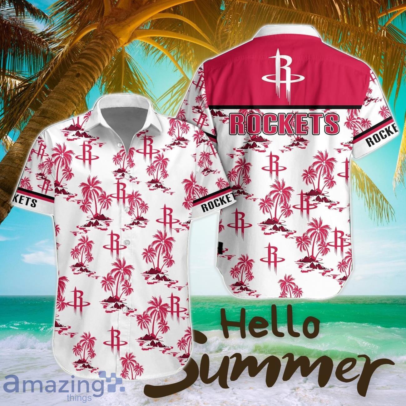Houston Rockets White Hawaiian Shirt All Printed Logo Team Shirt image Houston Rockets White Hawaiian Shirt All Printed Logo Team Shirt Product Photo 1
