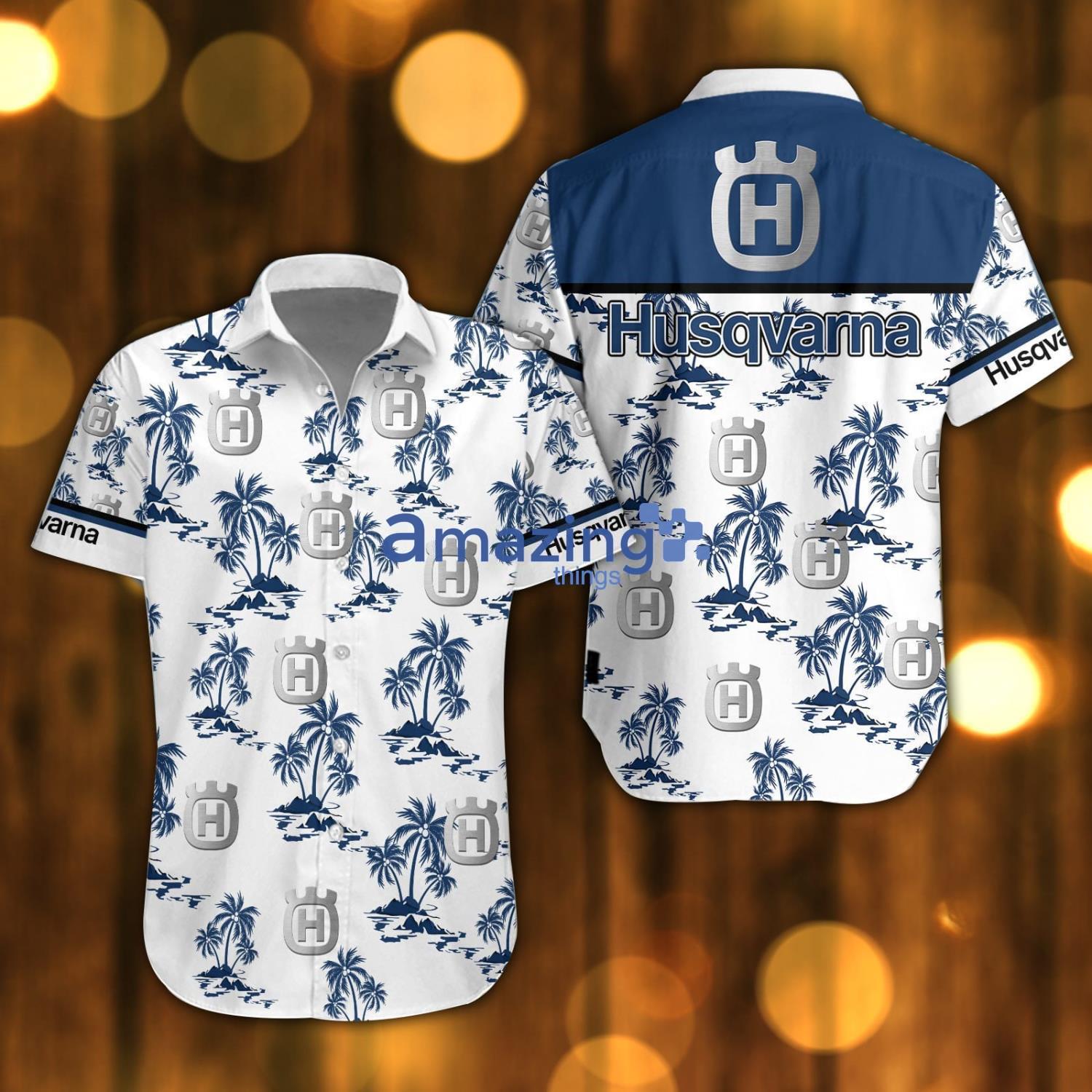 Husqvarna Beach Shirt Logo Printed White Hawaiian Shirt For Men And Women Product Photo 1