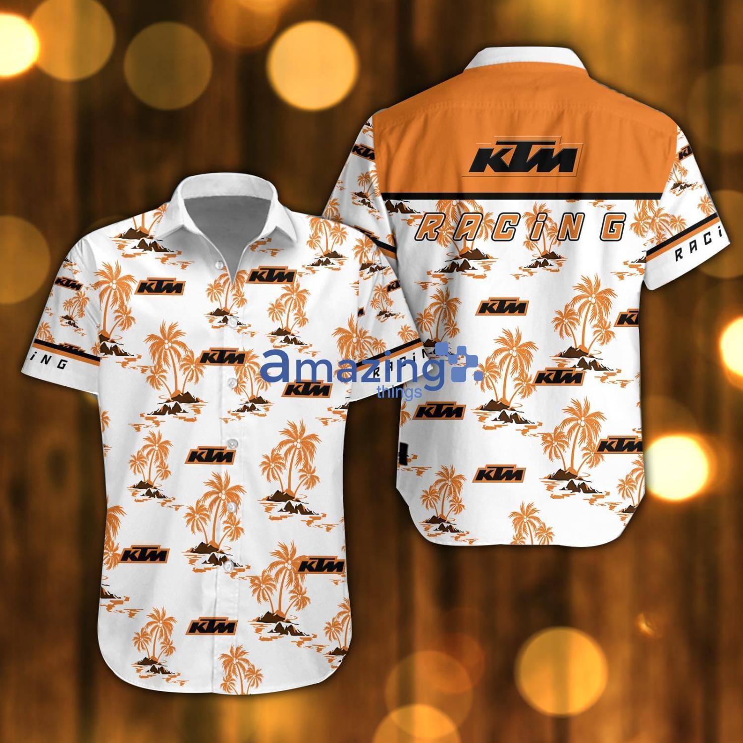 KTM Beach Shirt Logo Printed White Hawaiian Shirt For Men And Women Product Photo 1