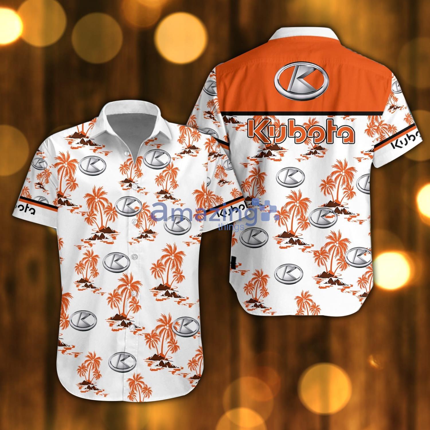 Kubota Beach Shirt Logo Printed White Hawaiian Shirt For Men And Women Product Photo 1
