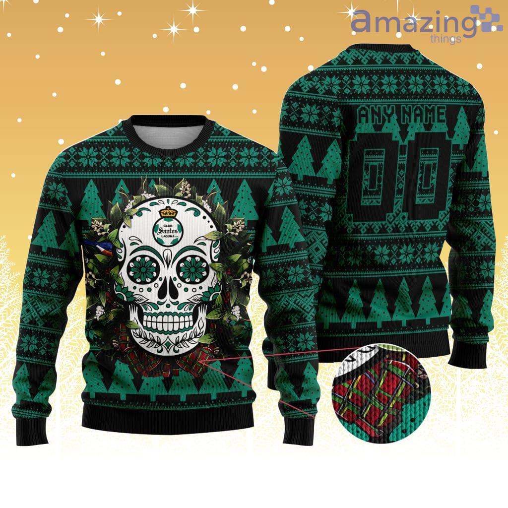 LIGA MX Club Santos Laguna Special Sugar Skull Christmas Knitting Ugly Sweater image LIGA MX Club Santos Laguna Special Sugar Skull Christmas Knitting Ugly Sweater Product Photo 1