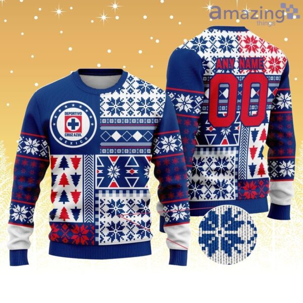 LIGA MX Cruz Azul Special Christmas Knitting Ugly Sweater Christmas Pattern Product Photo 1