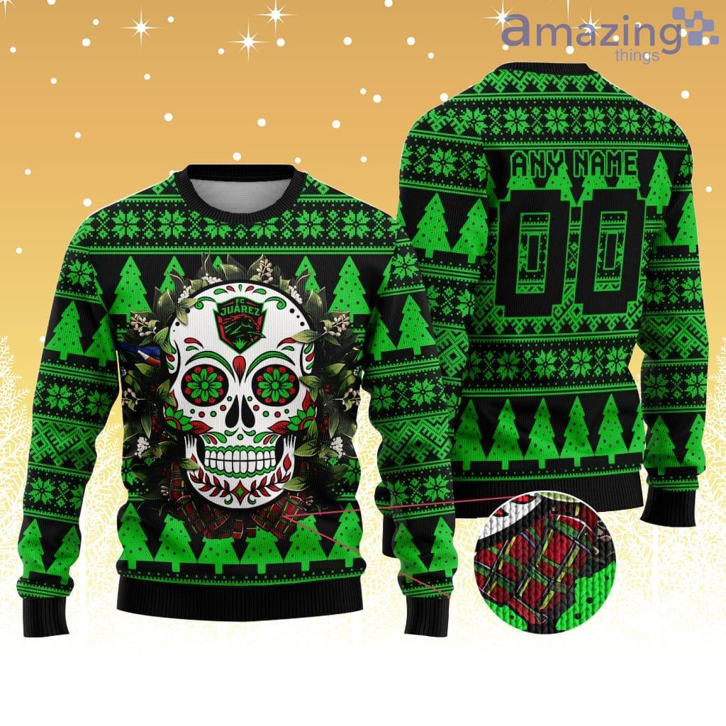 LIGA MX FC Juarez Special Sugar Skull Christmas Knitting Ugly Sweater image LIGA MX FC Juarez Special Sugar Skull Christmas Knitting Ugly Sweater Product Photo 1