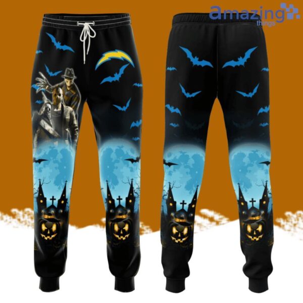 Los Angeles Chargers Football Team Freddy Krueger, Michael Myers, Jason Voorhees Halloween All Over Print 3D Long Pants Black Product Photo 1