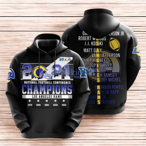 Los Angeles Rams 2021 National Football Conferences Champions Black Hoodie 3D All Over Print Product Photo 1