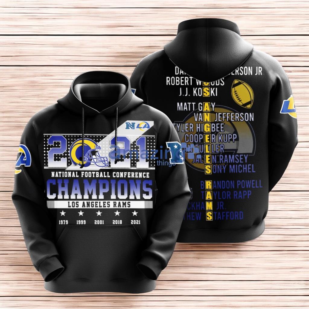 Los Angeles Rams 2021 National Football Conferences Champions Black Hoodie 3D All Over Print image Los Angeles Rams 2021 National Football Conferences Champions Black Hoodie 3D All Over Print Product Photo 1