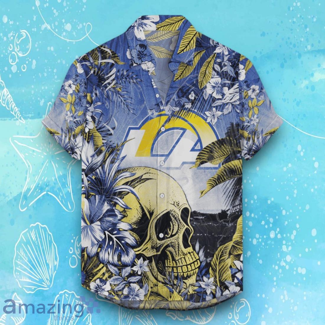 Los Angeles Rams Hawaiian Shirt Tropical Skull Halloween For Fans image Los Angeles Rams Hawaiian Shirt Tropical Skull Halloween For Fans Product Photo 1