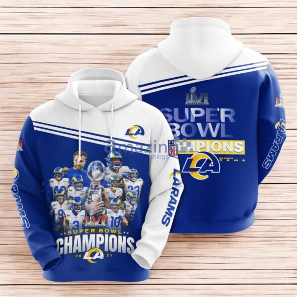 Los Angeles Rams Superbowl Champion 2021 Blue White Hoodie 3D All Over Print Product Photo 1
