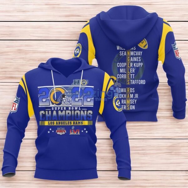 Los Angeles Rams Superbowl Champions Team Blue Hoodie 3D All Over Print Product Photo 1