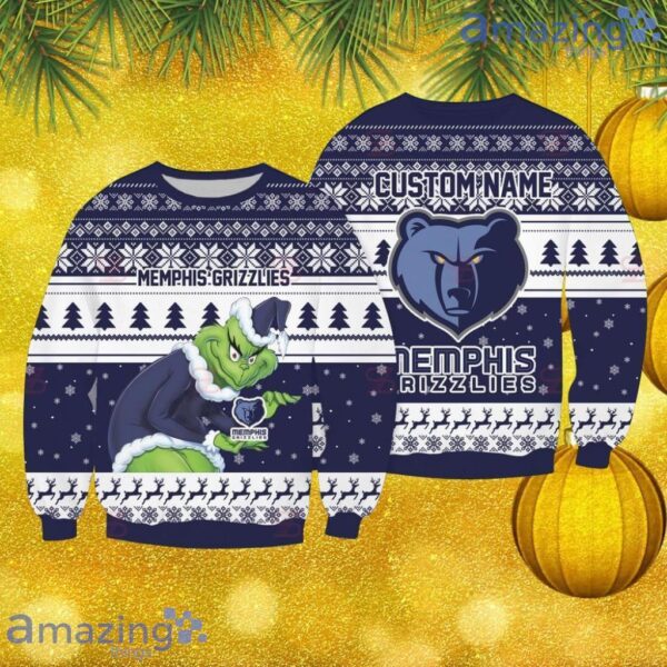 Memphis Grizzlies Grinch Custom Name Christmas Knitting Ugly Sweater 3D Gift Christmas Product Photo 1