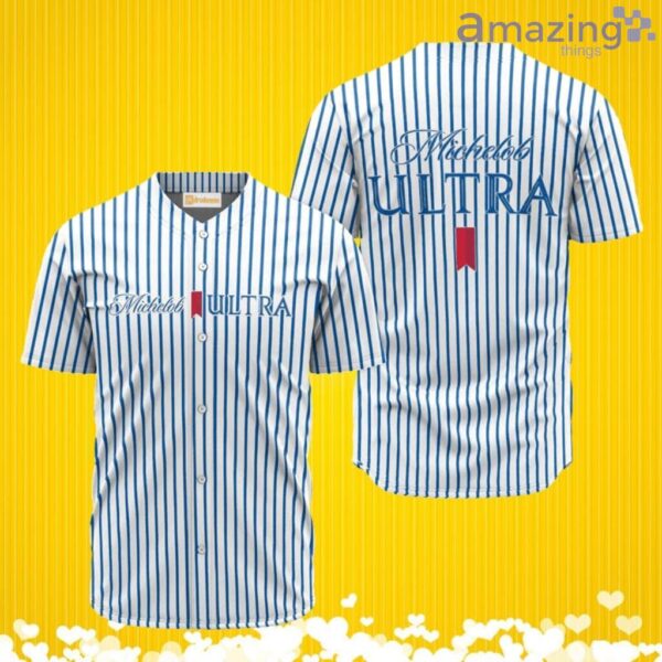 Michelob Ultra Blue And White Striped Baseball Jersey Shirt New Fashion Product Photo 1