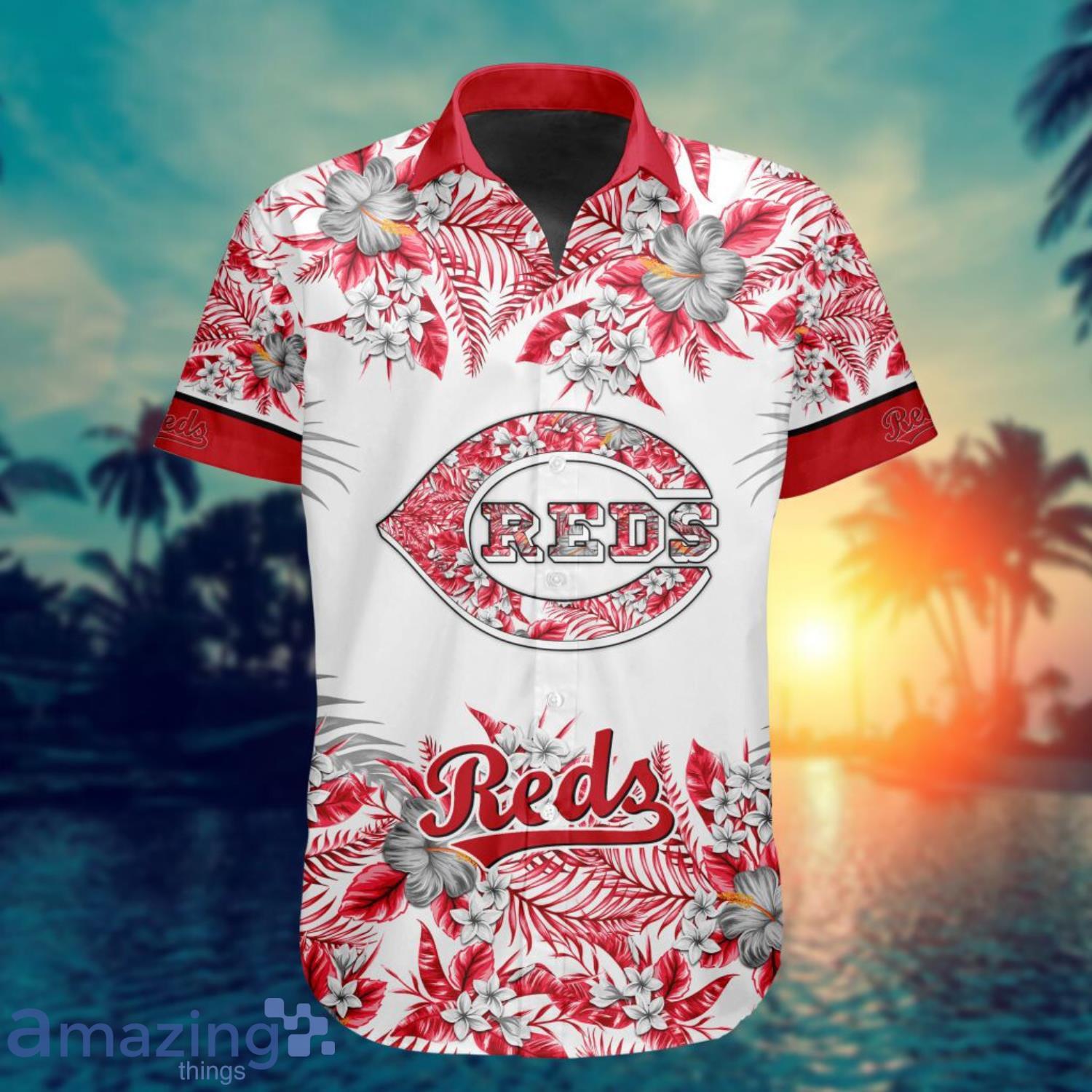 MLB Cincinnati Reds Flower 3D Hawaiian Shirt For Fans image MLB Cincinnati Reds Flower 3D Hawaiian Shirt For Fans Product Photo 2