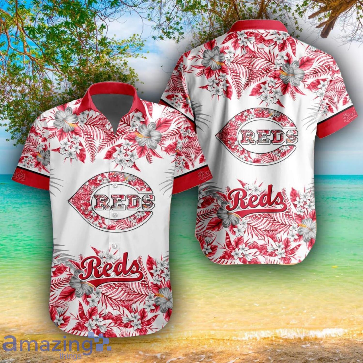 MLB Cincinnati Reds Flower 3D Hawaiian Shirt For Fans image MLB Cincinnati Reds Flower 3D Hawaiian Shirt For Fans Product Photo 1