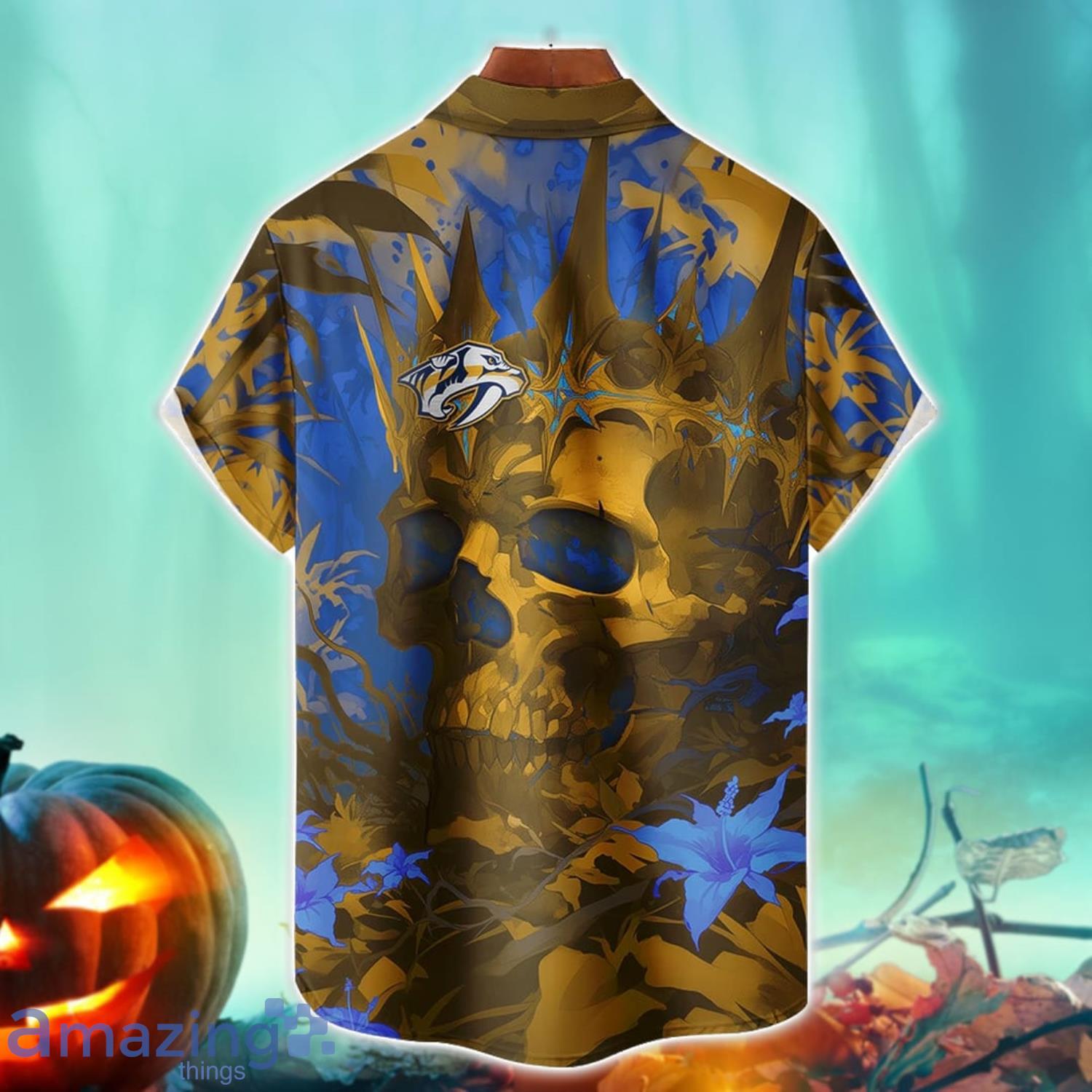 Nashville Predators NHL Halloween Skull 3DHawaiian Shirt Halloween Gift For Men Women image Nashville Predators NHL Halloween Skull 3DHawaiian Shirt Halloween Gift For Men Women Product Photo 2