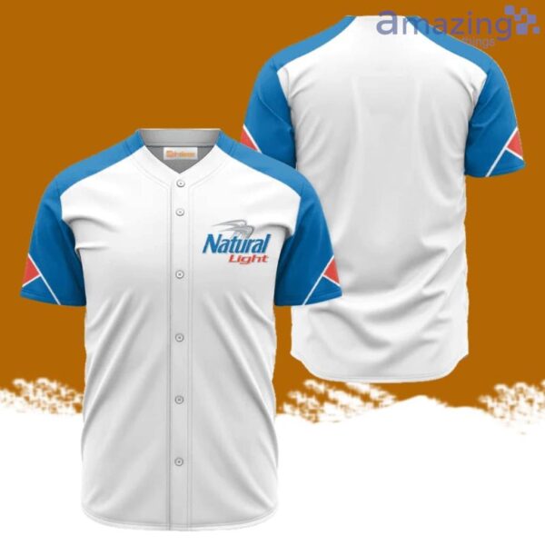 Natural Light White And Blue Baseball Jersey Shirt New Fashion Product Photo 1