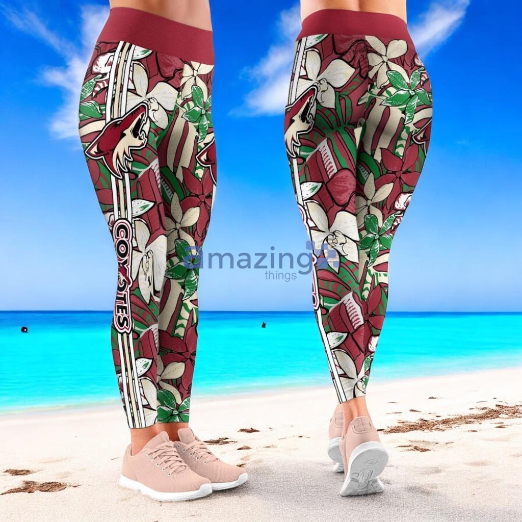 NHL Arizona Coyotes Trending Summer Flower Pattern Aloha Football Leggings For Women image NHL Arizona Coyotes Trending Summer Flower Pattern Aloha Football Leggings For Women Product Photo 1