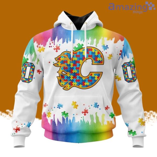 NHL Calgary Flames Special Autism Awareness Design Hoodie 3D All Over Print Product Photo 1