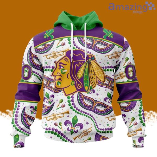 NHL Chicago Blackhawks Special Mardi Gras Design Hoodie 3D All Over Print Product Photo 1