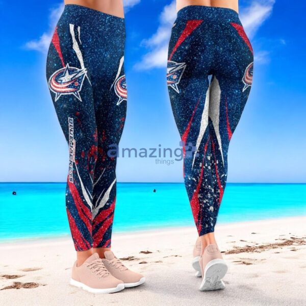 NHL Columbus Blue Jackets Flower Aloha Football Leggings For Women Product Photo 1