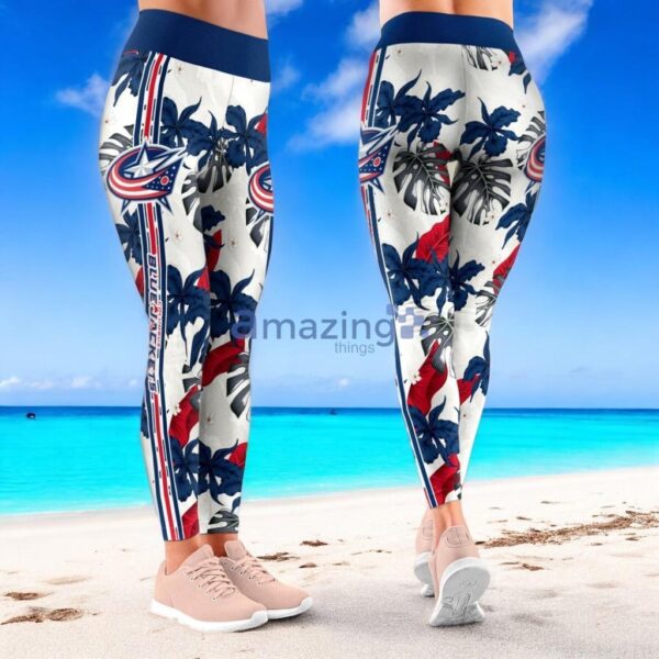 NHL Columbus Blue Jackets Flower Tropical Leggings For Women Product Photo 1