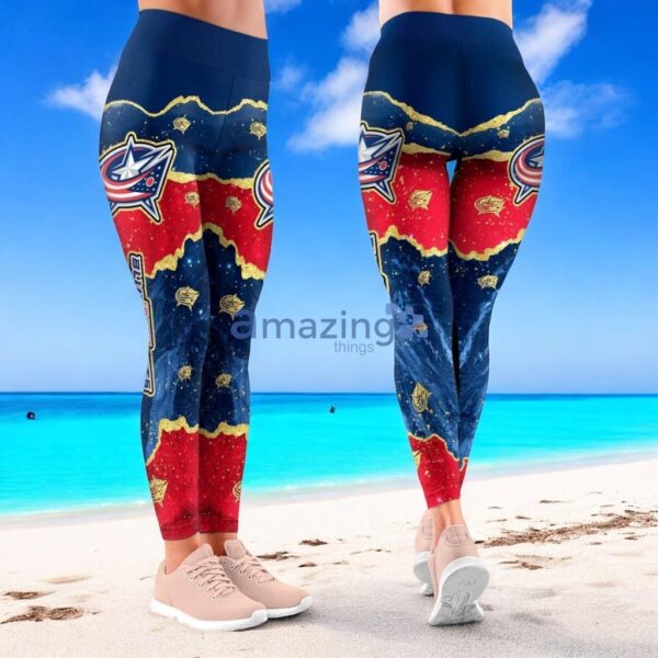 NHL Columbus Blue Jackets Trending Summer Flower Tropical Leggings For Women Product Photo 1