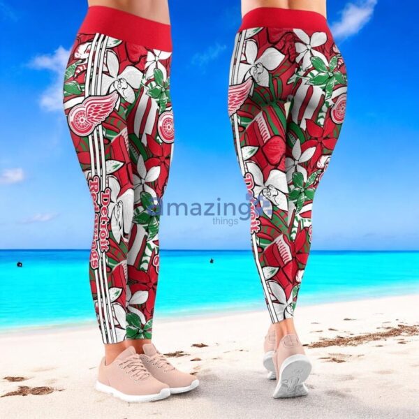 NHL Detroit Red Wings Trending Summer Flower Pattern Aloha Football Leggings For Women Product Photo 1