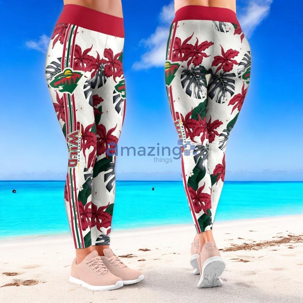 NHL Minnesota Wild Flower Tropical Leggings For Women image NHL Minnesota Wild Flower Tropical Leggings For Women Product Photo 1